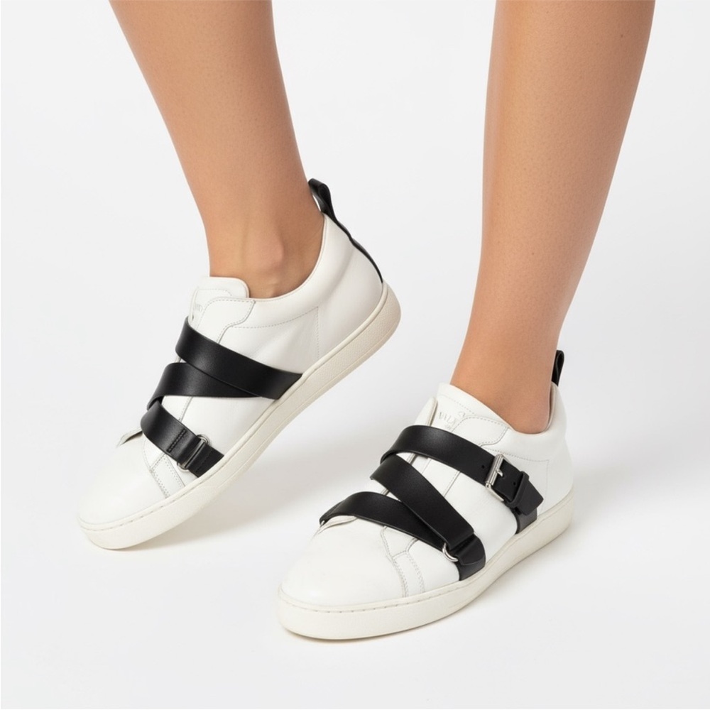 Valentino Garavani White and Black Strap Sneakers
